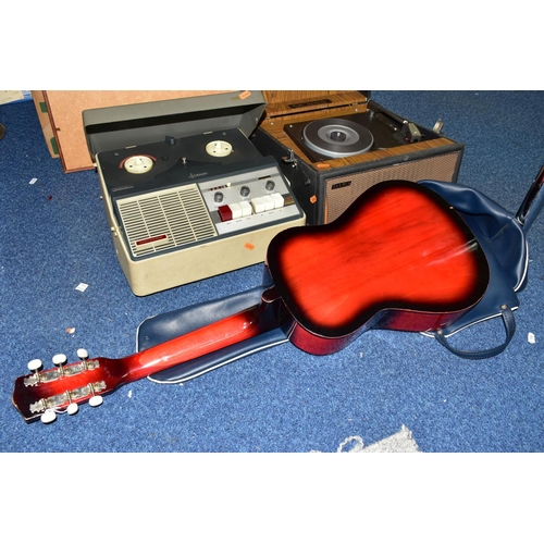 455 - A CHILD'S ACOUSTIC GUITAR, A PORTABLE RECORD PLAYER AND A REEL TO REEL TAPE RECORDER, comprising a r... 