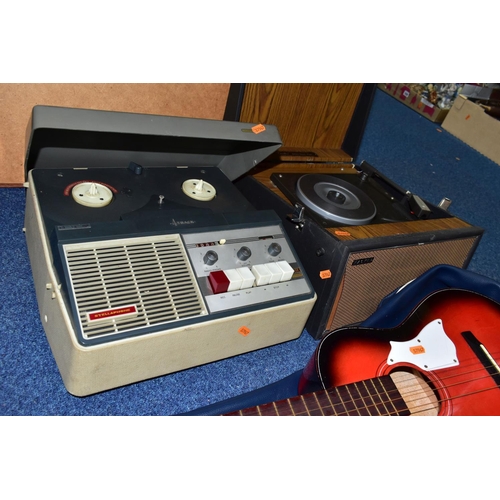 455 - A CHILD'S ACOUSTIC GUITAR, A PORTABLE RECORD PLAYER AND A REEL TO REEL TAPE RECORDER, comprising a r... 