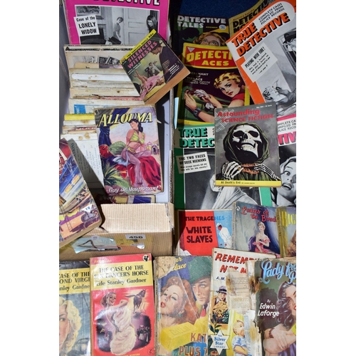 456 - PULP FICTION, one box of paperback books (29) and magazines (36) mostly from the 1950s - 1960s with ... 