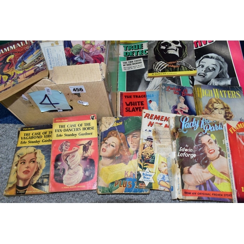 456 - PULP FICTION, one box of paperback books (29) and magazines (36) mostly from the 1950s - 1960s with ... 