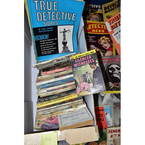 456 - PULP FICTION, one box of paperback books (29) and magazines (36) mostly from the 1950s - 1960s with ... 