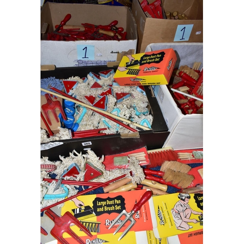 465 - FOUR BOXES OF VINTAGE TOYS BY REMANCO, to include children's gardening and household tools, assorted... 