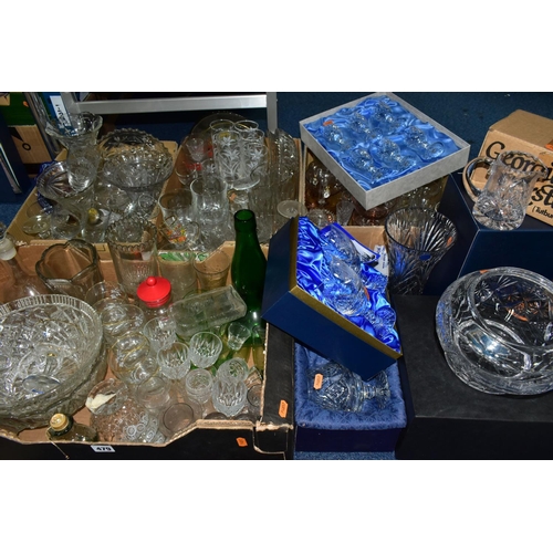 479 - FOUR BOXES OF CUT CRYSTAL AND GLASSWARE, to include a boxed Tutbury Crystal trumpet vase, height 26c... 