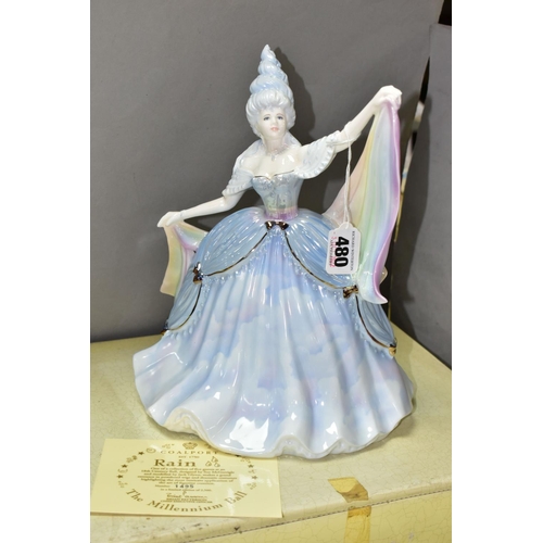 480 - A BOXED COALPORT 'THE MILLENNIUM BALL' LIMITED EDITION FIGURINE, 'Rain' numbered 1495/2500, with cer... 