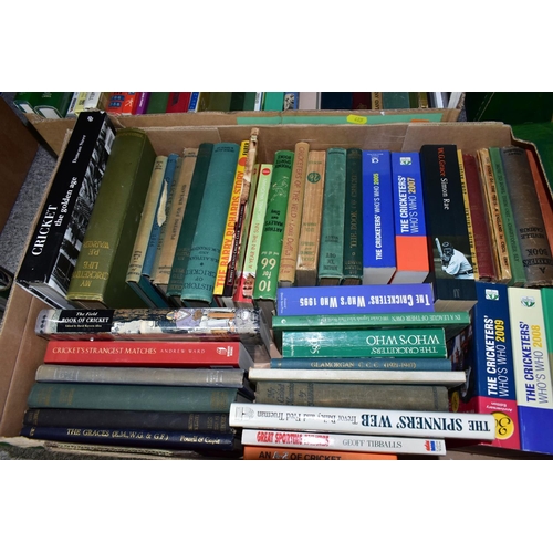 485 - SPORTING BOOKS, four boxes containing approximately one hundred titles in hardback and paperback for... 