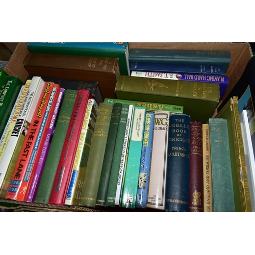 485 - SPORTING BOOKS, four boxes containing approximately one hundred titles in hardback and paperback for... 