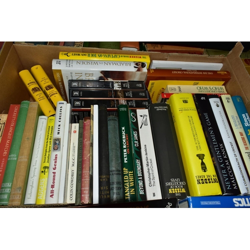 485 - SPORTING BOOKS, four boxes containing approximately one hundred titles in hardback and paperback for... 