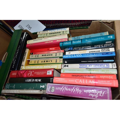 506 - FOUR BOXES OF BOOKS, over one hundred hardback and paperback titles to include art, music, magazines... 