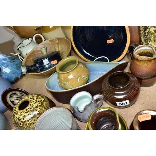 507 - A QUANTITY OF STUDIO POTTERY, LAMPS AND SALT GLAZED JARS, to include Ewweny Pottery comprising a sma... 