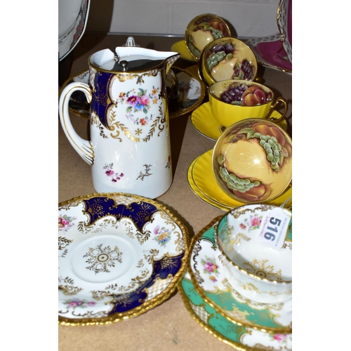 516 - A GROUP OF AYNSLEY 'ORCHARD GOLD' YELLOW CUPS AND COALPORT TEAWARES comprising  Aynsley 'Orchard Gol... 