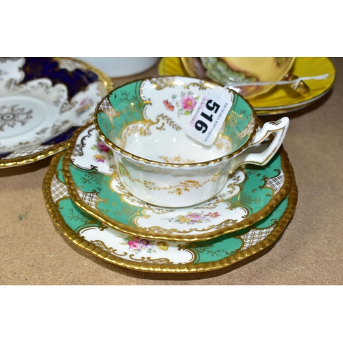 516 - A GROUP OF AYNSLEY 'ORCHARD GOLD' YELLOW CUPS AND COALPORT TEAWARES comprising  Aynsley 'Orchard Gol... 