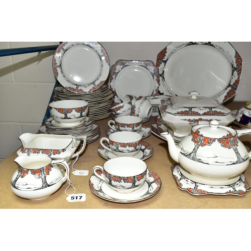 517 - A CROWN DUCAL 'ORANGE TREE' DINNER SET A1211  comprising six cups (one is marked on the inside glaze... 