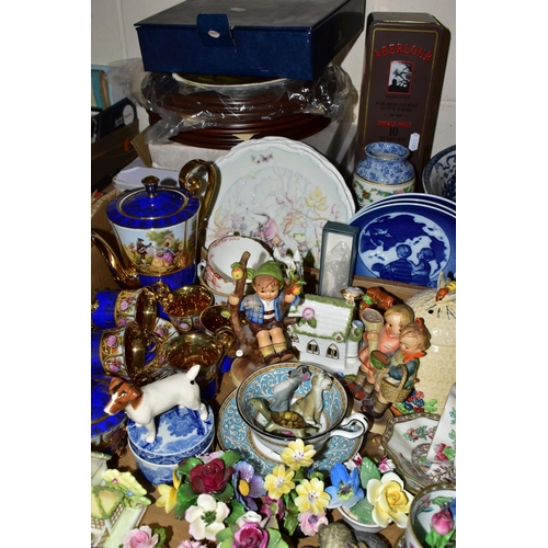 518 - ONE BOX OF CERAMICS AND ORNAMENTS to include a Coalport 'His Master's House'  and 'Village Church' f... 