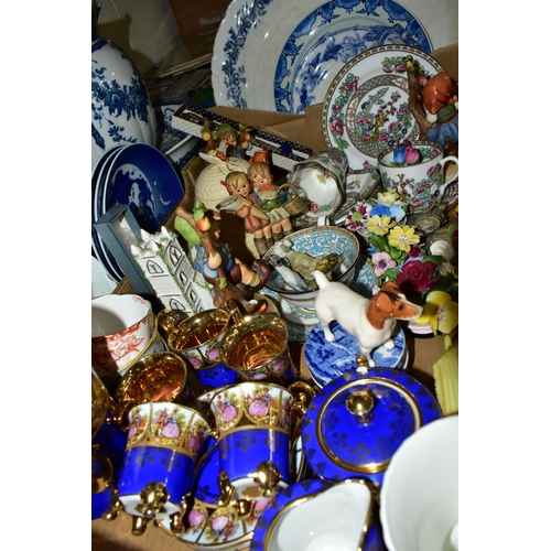 518 - ONE BOX OF CERAMICS AND ORNAMENTS to include a Coalport 'His Master's House'  and 'Village Church' f... 