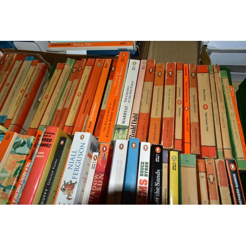 519 - THREE BOXES OF ASSORTED PENGUIN PAPERBACK BOOKS, to include over one hundred classic novels, Sherloc... 