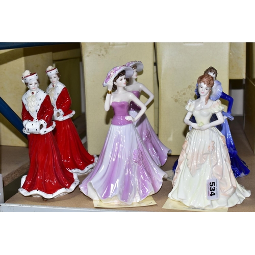 534 - SIX BOXED COALPORT LADIES OF FASHION FIGURINES, comprising Karen Figurine of the Year 1996, Anne Fig... 