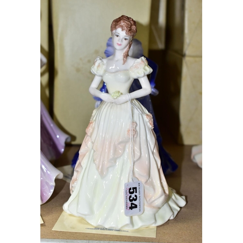 534 - SIX BOXED COALPORT LADIES OF FASHION FIGURINES, comprising Karen Figurine of the Year 1996, Anne Fig... 