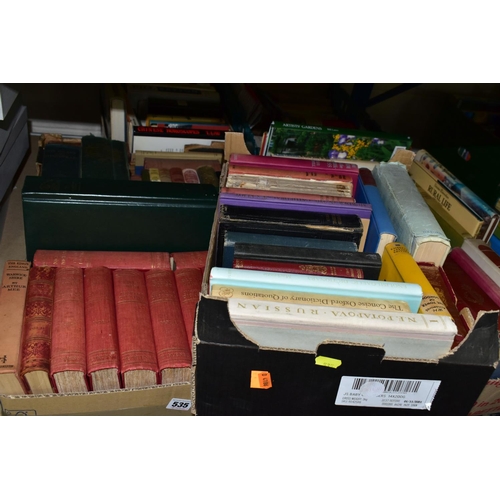 535 - SEVEN BOXES OF BOOKS, approximately one hundred and ten hardback and paperback titles to include nat... 