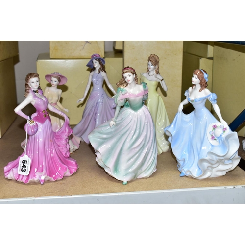 543 - SIX COALPORT LADIES OF FASHION FIGURINES, five boxed, comprising Pamela - an exclusive to figurine e... 