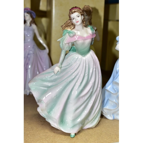 543 - SIX COALPORT LADIES OF FASHION FIGURINES, five boxed, comprising Pamela - an exclusive to figurine e... 