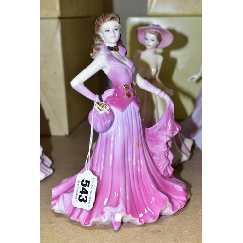 543 - SIX COALPORT LADIES OF FASHION FIGURINES, five boxed, comprising Pamela - an exclusive to figurine e... 