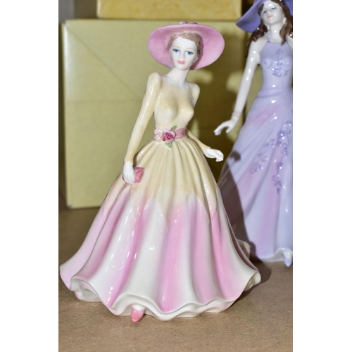 543 - SIX COALPORT LADIES OF FASHION FIGURINES, five boxed, comprising Pamela - an exclusive to figurine e... 