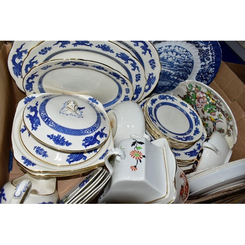 548 - FIVE BOXES OF CERAMICS, GLASS AND SUNDRY ITEMS, to include a twenty four piece Royal Cauldon Dragon ... 