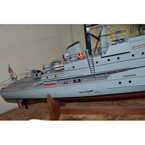 549 - A RADIO CONTROL MODEL BOAT 'HMS KINGFISHER' P260, of fibreglass, wood and plastic construction, fitt... 