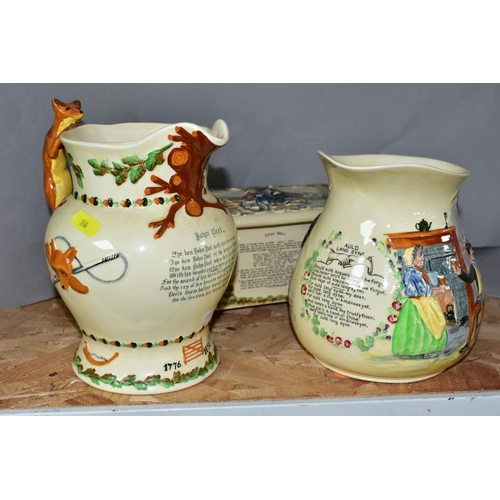 550 - THREE CROWN DEVON FIELDINGS MUSICAL WARES, comprising Auld Lang Syne and John Peel musical jugs, wit... 