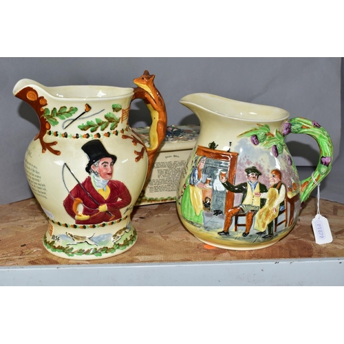 550 - THREE CROWN DEVON FIELDINGS MUSICAL WARES, comprising Auld Lang Syne and John Peel musical jugs, wit... 