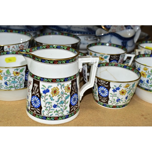 554 - A GROUP OF EARLY MINTON TEAWARES AND FLOW BLUE DINNERWARE, comprising Minton G4952 floral pattern wi... 