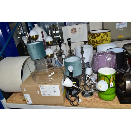 560 - A SELECTION OF LIGHTING, LAMPSHADES AND DECORATIVE ITEMS ETC,  to include boxed ceiling lights and s... 