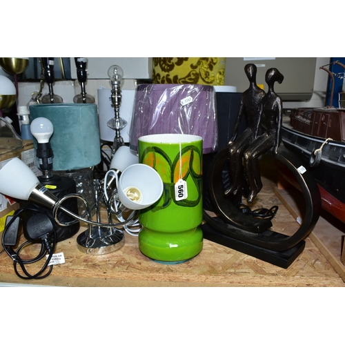 560 - A SELECTION OF LIGHTING, LAMPSHADES AND DECORATIVE ITEMS ETC,  to include boxed ceiling lights and s... 