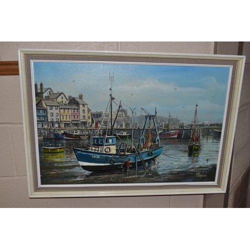 567 - A SMALL QUANTITY OF PAINTINGS AND PRINTS, to include a W.H. Stockman oil on canvas depicting fishing... 