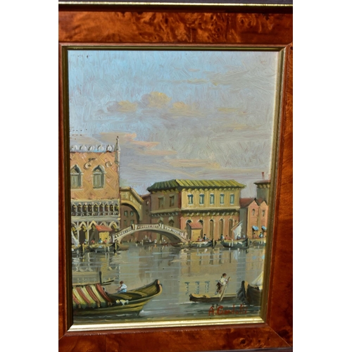 574 - A GARDELLI, a pair of framed oils on copper depicting Venetian scenes, signed lower right, with rece... 