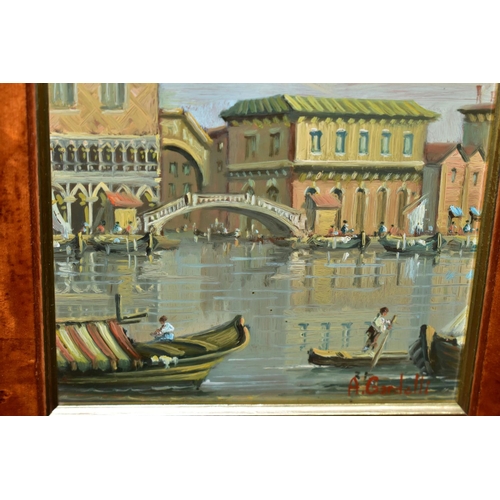 574 - A GARDELLI, a pair of framed oils on copper depicting Venetian scenes, signed lower right, with rece... 