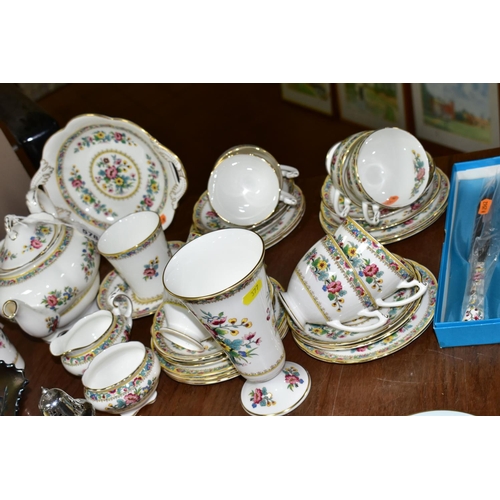 578 - A COALPORT 'MING ROSE' PATTERN TEA SET, comprising one teapot, one bread and butter plate, cream jug... 