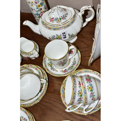 578 - A COALPORT 'MING ROSE' PATTERN TEA SET, comprising one teapot, one bread and butter plate, cream jug... 