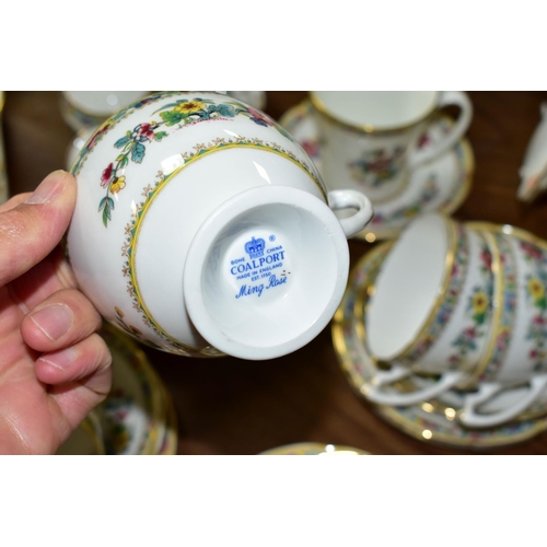 578 - A COALPORT 'MING ROSE' PATTERN TEA SET, comprising one teapot, one bread and butter plate, cream jug... 