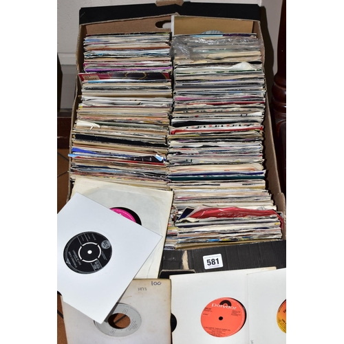 581 - A BOX OF APPROXIMATELY FOUR HUNDRED AND FIFTY VINYL SINGLES, plain and picture sleeves, artists to i... 