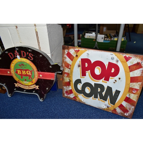 408 - TWO MODERN DECORATIVE ILLUMINATED ADVERTISING SIGNS, 'Pop Corn' approximate size 49cm x 60cm and 'Da... 