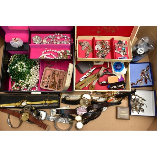 102 - A SELECTION OF SILVER, WHITE METAL, COSTUME JEWELLERY AND WATCHES, to include mid 20th century macas... 