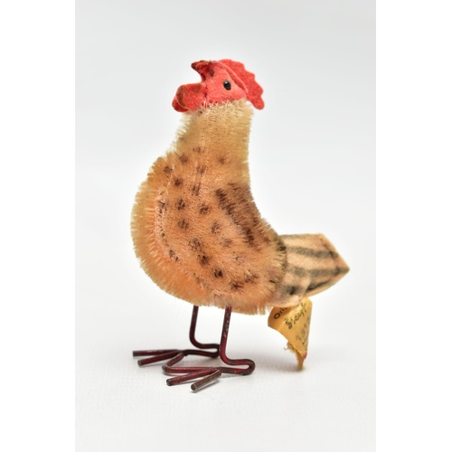 1053A - A  POST-WAR STEIFF MOHAIR HEN WITH METAL WIRE LEGS, metal button and yellow tag to tail feathers, ta... 