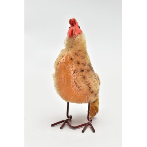 1053A - A  POST-WAR STEIFF MOHAIR HEN WITH METAL WIRE LEGS, metal button and yellow tag to tail feathers, ta... 