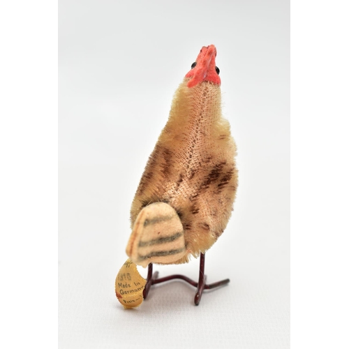 1053A - A  POST-WAR STEIFF MOHAIR HEN WITH METAL WIRE LEGS, metal button and yellow tag to tail feathers, ta... 