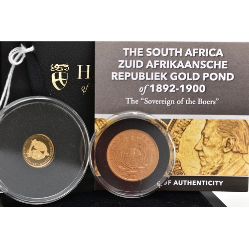 114 - A CASED SOUTH AFRICAN ZUID GOLD POND AND A QUARTER SOVEREIGN, dated 1900, within a protective plasti... 