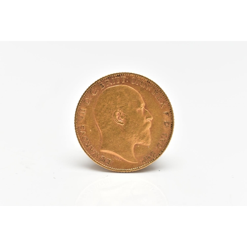 116 - AN EDWARD VII HALF SOVEREIGN COIN, obverse depicting Edward VII, reverse displaying George and the d... 