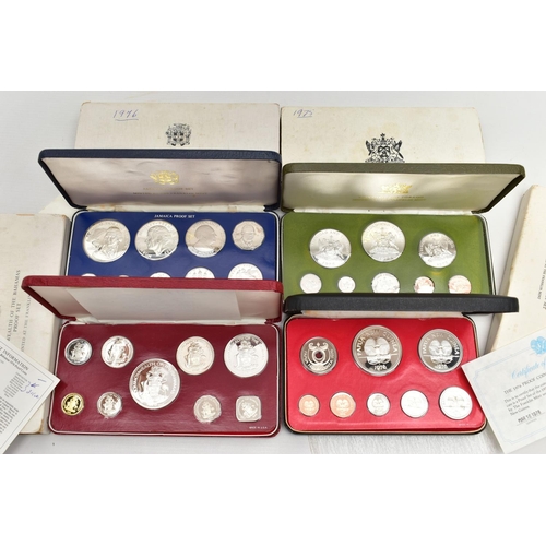 118 - FOUR CASED SETS OF COINS, to include a minted 1975 'Trinadad and Tobago' proof set in box of issue, ... 