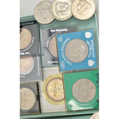 119 - A SMALL BOX OF UK COMMEMORATIVES, to include mainly Crown size coins, a Queen Mother 90th Birthday £... 