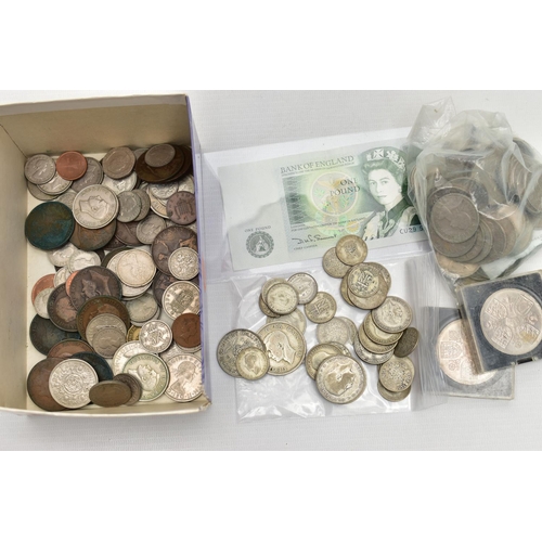 121 - A SMALL BOX OF UK COINAGE, to include over 150 grams  of .500 silver coins etc